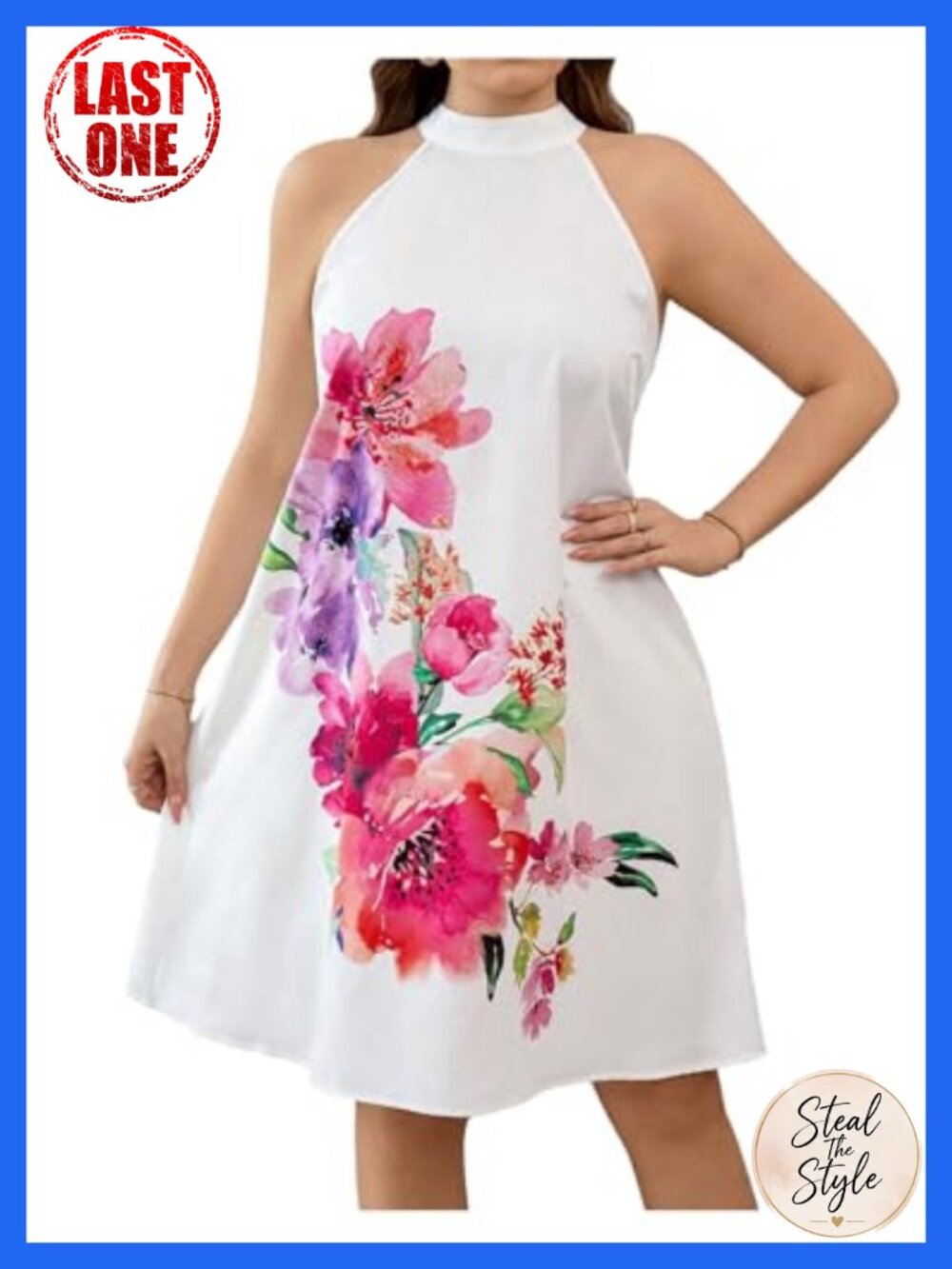 Plus Size Floral Print Halter Dress with Tie Back Summer Vacation
